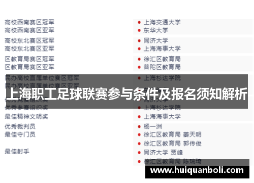 上海职工足球联赛参与条件及报名须知解析 上海职工足球联赛参与条件及报名须知解析